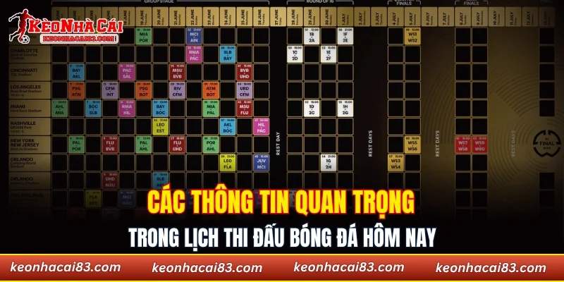 Các thông tin quan trọng trong lịch thi đấu bóng đá hôm nay